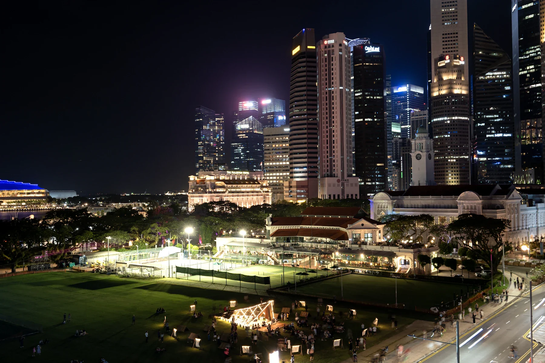 Singapore's civic district and skyline illuminated at night